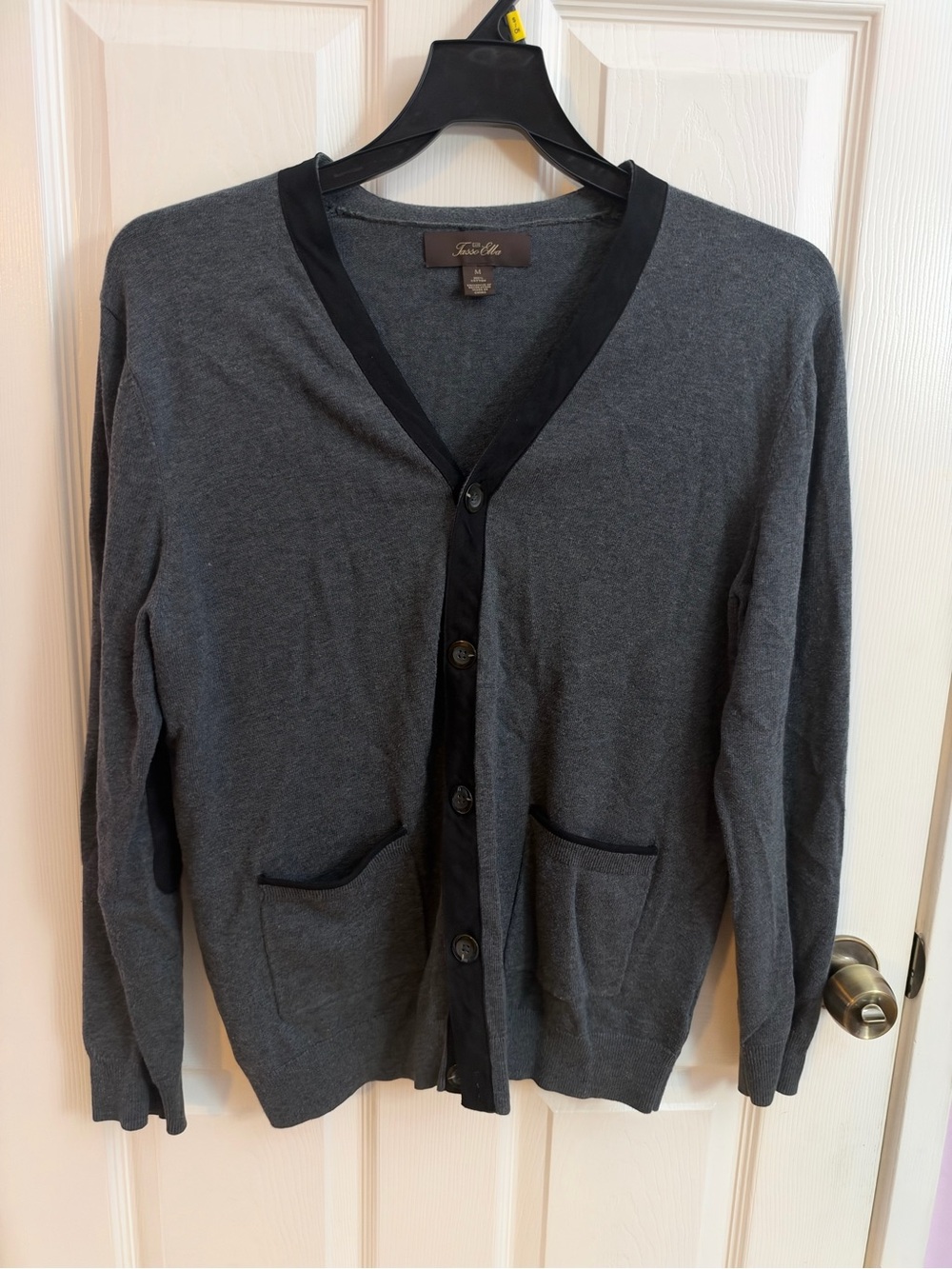 Tasso Elba Dark Gray Cardigan with Black Trim
